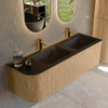 MONDIAZ KURVE 145cm Meuble salle de bain avec module 25 G - couleur Oak - 1 tiroir - 1 porte - vasque CLOUD double / droite - 2 trous de robinet - Urban SW1138422