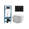 QeramiQ Dely Swirl Compact Ensemble WC - réservoir encastré QeramiQ flush - abattant 25mm - plaque de commande métallique noir mat - boutons ronds - blanc brillant SW1590594