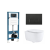 QeramiQ Dely Swirl Ensemble de toilette - réservoir encastré QeramiQ Flush - abattant slim - plaque de commande noire mate en plastique - boutons rectangulaires - blanc brillant SW1578466