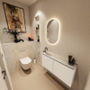 MONDIAZ TURE-DLUX Meuble toilette - 100cm - Talc - EDEN - vasque Ostra - position gauche - 1 trou de robinet SW1104656