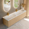 MONDIAZ KURVE 175cm Meuble salle de bain avec module 25 D - couleur Oak - 2 tiroirs - 1 porte - vasque BIG SMALL double / gauche - 2 trous de robinet - Talc SW1138244