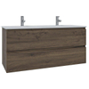 Saniclass Chaci Meuble de salle de bain - 120x45x55cm - lavabo en céramique brillant blanc - 2 vasques - 2 trous de robinet - 2 tiroirs - noyer SW809388
