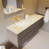 MONDIAZ VICA-DLUX Ensemble meuble de salle de bains - 150cm - meuble bas smoke - 2 tiroirs - lavabo encastré cloud gauche - sans trous de robinet - version haute 60cm - frape SW1088926
