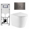 QeramiQ Dely Ensemble WC - 36.3x51.7cm - cuvette profonde - sans bride - réservoir encastré Geberit UP320 - avec cadre Burda - abattant WC softclose - plaque de commande gunmetal - boutons ronds - blanc mat SW804612
