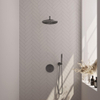 BRAUER Gunmetal Carving douche de pluie encastrée thermostatique - 3 voies - rond - set 76 - pomme de douche 30cm - bras mural courbé - douchette barre - flexible de douche - raccord mural - gunmetal brossé PVD SW1159120