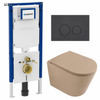 QeramiQ Dely Ensemble WC - 36,3x51,7cm - cuvette à fond creux - sans bride - réservoir encastré Geberit UP720 - abattant WC à fermeture amortie - plaque de commande anthracite mat - boutons ronds - beige mat SW1426539