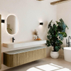 MONDIAZ THOR-DLUX 180cm meuble de salle de bains arrondi gauche + droite couleur Dusk avec 2 tiroirs et 2 portes. Vasque suspendue CLOUD Gauche 1 trou de robinet couleur Opalo. SW1466019