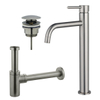 Fortifura Calvi Slim Kit mitigeur lavabo - robinet rehaussé - bonde clic clac - siphon design - PVD Inox brossé SW915273