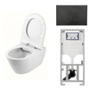 QeramiQ Salina Pack WC sans bride comprenant abattant de WC, réservoir encastré et plaque de commande noir mat SW228055