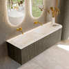 Mondiaz KURVE-DLUX Ensemble de meuble de salle de bains - 155x46x40cm - 2 tiroirs - 1 porte - lavabo solid surface - double / gauche - sans trou de robinet - Shadow SW1414486
