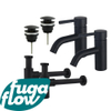 FugaFlow Eccelente Sobrado Kit robinet lavabo - pour double vasque - robinet bas - bonde clic clac - siphon design - Noir mat SW1124236