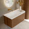 MONDIAZ KURVE-DLUX 95cm Meuble salle de bain avec module 25 D - couleur Walnut - 1 tiroir - 1 porte - vasque BIG SMALL gauche - sans trou de robinet - couleur Ostra SW1137797