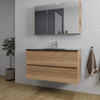 Saniclass Chaci Ensemble meuble de salle de bains - 100x46x55cm - lavabo céramique noir - 1 vasque - 1 trou de robinet - 2 tiroirs - armoire de toilette - chêne SW856564