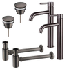 FugaFlow Eccelente Sobrado Kit robinet lavabo - pour double vasque - robinet rehaussé - bonde clic clac - siphon design bas - Gunmetal PVD SW1124270