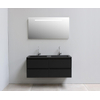 Basic Bella Meuble lavabo acrylique noir avec 2 trous de robinet avec miroir avec éclairage 120x55x46cm Flat Pack Noir mat SW538790