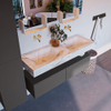 Mondiaz ALAN-DLUX Ensemble de meuble - 130cm - meuble Dark grey mat - 2 tiroirs - Lavabo Cloud Frappe suspendu - vasque Gauche et droite - 0 trous de robinet SW804946