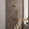 BRAUER Stripe Thermostatische Inbouw Regendouche - drukknoppen - 25cm douchekop - rechte muurarm - staaf handdouche - doucheslang - geïntegreerde glijstang - goud geborsteld PVD SW1435199