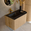 MONDIAZ KURVE 75cm Meuble salle de bain avec module 25 D - couleur Oak - 1 tiroir - 1 porte - vasque GRUNNE gauche - 1 trou de robinet - Urban SW1138388