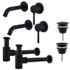 FugaFlow Eccelente Sobrado Slim Kit robinet lavabo - pour double vasque - robinet rehaussé - bonde non-obturable - siphon design bas - Noir mat SW1124386