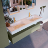 Mondiaz ALAN-DLUX Ensemble de meuble - 150cm - meuble Army mat - 1 tiroir - Lavabo Cloud Opalo suspendu - vasque Gauche et droite - 2 trous de robinet SW806944
