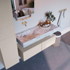 Mondiaz ALAN-DLUX Ensemble de meuble - 120cm - meuble Linen mat - 2 tiroirs - Lavabo Cloud Glace suspendu - vasque Gauche - 0 trous de robinet SW806006