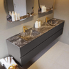 Mondiaz VICA-DLUX ensemble de meuble de salle de bain - 200cm - meuble sous-vasque gris foncé - 4 tiroirs - lavabo encastré cloud double - 2 trous de robinet - miroir modèle spot - version XL 60cm de haut - lave SW1098652