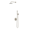 IVY Bond Ensemble de douche de tête - encastré - inverseur d'arrêt 2 voies - bras de plafond 15cm - douche de tête fine ronde 25cm - barre de douche avec sortie - flexible de douche 150cm - douchette 3 jets - Nickel brossé PVD SW1037131