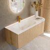 MONDIAZ KURVE-DLUX 115cm Meuble salle de bain avec module 25 D - couleur Oak - 1 tiroir - 1 porte - vasque BIG SMALL gauche - 1 trou de robinet - couleur Frappe SW1137352