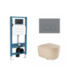 QeramiQ Dely Swirl Toiletset - inbouwreservoir Qeramiq Flush - 35mm zitting - kunststof licht grijze bedieningsplaat - rechthoekige knoppen - beige SW1578351