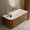 MONDIAZ KURVE-DLUX 105cm Meuble salle de bain avec module 25 G - couleur Walnut - 1 tiroir - 1 porte - vasque BIG SMALL droite - sans trou de robinet - couleur Frappe SW1137460