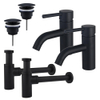 FugaFlow Eccelente Sobrado Kit robinet lavabo - pour double vasque - robinet bas - bonde non-obturable - siphon design - Noir mat SW1124239
