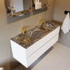 Mondiaz VICA-DLUX ensemble de meuble de salle de bain - 130cm - meuble sous-vasque talc - 4 tiroirs - lavabo encastré cloud double - 2 trous de robinet - miroir modèle spot - version XL 60cm de haut - lave SW1098568