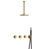 Hotbath Cobber IBS70 Regendoucheset - inbouw - 30cm plafondarm - 20cm ronde hoofddouche - staafhanddouche - geborsteld messing goud SW677641