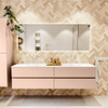 MONDIAZ Vica Ensemble meuble de salle de bains - 190cm - meuble bas rosee - 4 tiroirs - lavabo moon double - sans trous de robinet - version haute 60cm - talc SW1080424