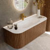 MONDIAZ KURVE-DLUX 120cm Meuble salle de bain avec module 25 G et D - couleur Walnut - 1 tiroir - 2 portes - vasque BIG SMALL centre - 1 trou de robinet - couleur Ostra SW1137821