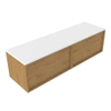 Saniclass Holz Frame Ensemble meuble de salle de bains - 160x45x42.5cm - plan de travail Torino en solid surface blanc - sans trou de robinet - 2 tiroirs - chêne natural mat (bois) SW1479086