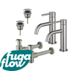 FugaFlow Eccelente Sobrado Slim Kit robinet lavabo - pour double vasque - robinet bas - bonde clic clac - siphon design bas - Inox brossé PVD SW1124411