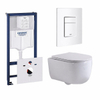 QeramiQ Dely Swirl Toiletset - 36.5x 53cm - Grohe Rapid inbouwreservoir - slim zitting - witte bedieningsplaat - rechthoekige knoppen - glans wit SW1126082