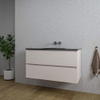 Saniclass Chaci Ensemble meuble de salle de bains - 100x46x55cm - lavabo céramique noir - 1 vasque - sans trous de robinet - 2 tiroirs - cotton mat (beige) SW1182343