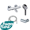 FugaFlow Eccelente Sobrado Robinet de baignoire thermostatique avec douchette ronde, support et flexible métal Chrome SW1124111