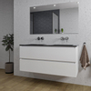 Saniclass Chaci Meuble de salle de bain - 120x46x55cm - lavabo en céramique noir - 2 vasques - sans trous de robinet - 2 tiroirs - miroir rectangulaire - blanc mat SW816584
