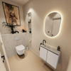 MONDIAZ TURE-DLUX Meuble toilette - 60cm - Linen - EDEN - vasque Opalo - position gauche - 1 trou de robinet SW1104419