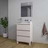 Saniclass Chaci PLUS Meuble de salle de bain - 60x86x46cm - lavabo en céramique blanc - 1 vasque - sans trous de robinet - 3 tiroirs - miroir rectangulaire - mat cotton (beige) SW1182420