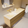 Mondiaz VICA-DLUX ensemble de meuble de salle de bain - 150cm - meuble sous-vasque oro - 2 tiroirs - lavabo encastré cloud gauche - sans trous de robinet - miroir modèle spot - version XL 60cm de haut - ostra SW1098414