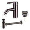 FortiFura Calvi Kit mitigeur lavabo - robinet bas - bonde clic clac - siphon design bas - PVD Gunmetal SW891981