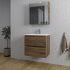 Saniclass Chaci Meuble de salle de bain - 60x46x55cm - lavabo en céramique blanc - 1 vasque - 1 trou de robinet - 2 tiroirs - armoire miroir - noyer (hout) SW826906