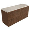 Saniclass Holz Atelier Badkamermeubelset - 140x45x63cm - Travertine natuurstenen topblad - zonder kraangat - 4 lades - mat walnut pure (hout) SW1478893