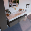 Mondiaz ALAN-DLUX Ensemble de meuble - 130cm - meuble Dark grey mat - 2 tiroirs - Lavabo Cloud Frappe suspendu - vasque Centre - 0 trous de robinet SW805270