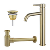 FugaFlow Eccelente Sobrado Kit mitigeur lavabo - robinet rehaussé - bonde non-obturable - siphon design bas - PVD Laiton brossé SW1124198