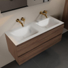 Mondiaz AIVY Ensemble de meuble - 120x45x50cm - 0 trous de robinet - 2 vasques Talc Solid surface - Gauche et droite - 2 tiroirs - avec miroir - Melamine Mocha SW892289
